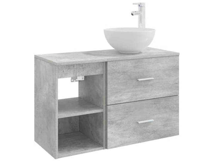 PUGYNBK Badmöbel-Set, 2-teilig, Betongrau Aufwändiges Holz, Wandmontage, individuelles Waschbecken, Einlegeböden und geräumige Schubladen