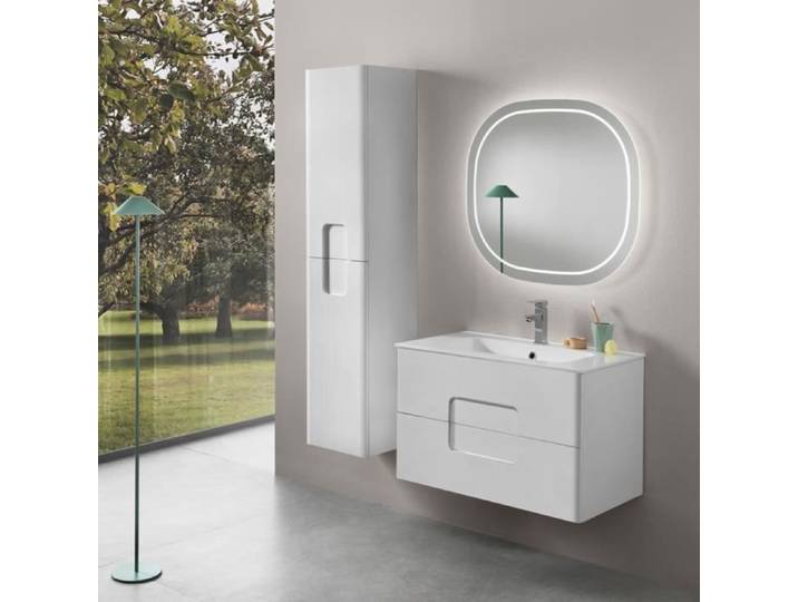 Meuble de salle de bain suspendu 120 cm en mélaminé Mélèze Blanc ARCO avec deux tiroirs - ARCO