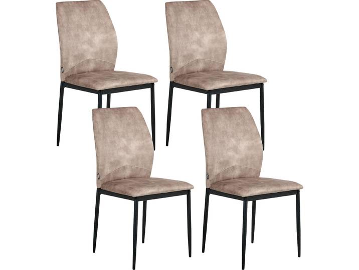 BELIANI Esszimmerstühle 4er-Set Taupe Stoffbezug gepolsterte Sitzfläche schlanke Metallbeine