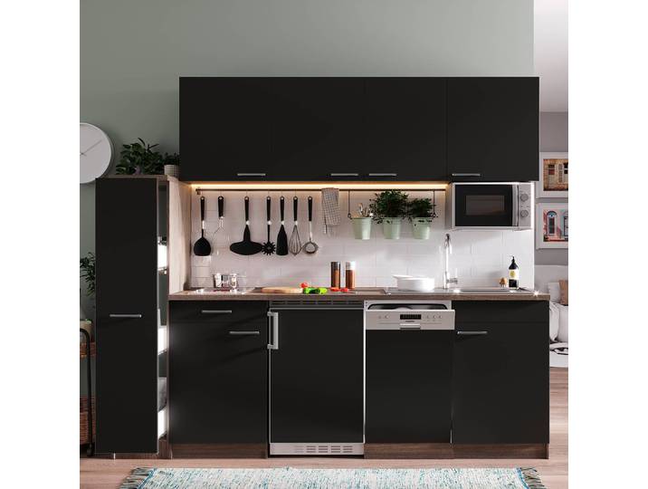 Cuisine Oliver VIII 225cm Noir/Noir Vitrocéramique