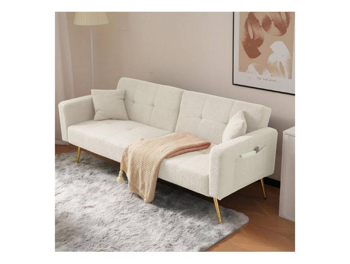 LuxusKollektion Schlafsofa Schlafsofa verstellbare Rückenlehne Seitentaschen Kissen Weiß