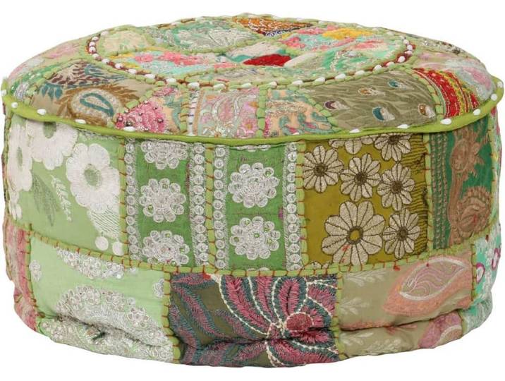 vidaXL - Poef - patchwork - rond - handgemaakt - 40x20 - cm - katoen - groen
