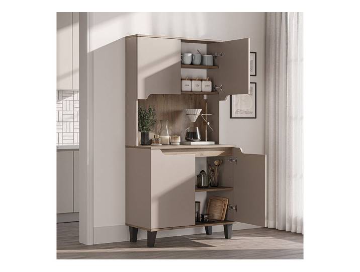 Roomart Küchenbuffet DEFNE mit Nische Kaffeebar Mikrowellenschrank Vorratsschrank, 5 Farben Offene Nische für Kaffeemaschine, 4 Türfächer