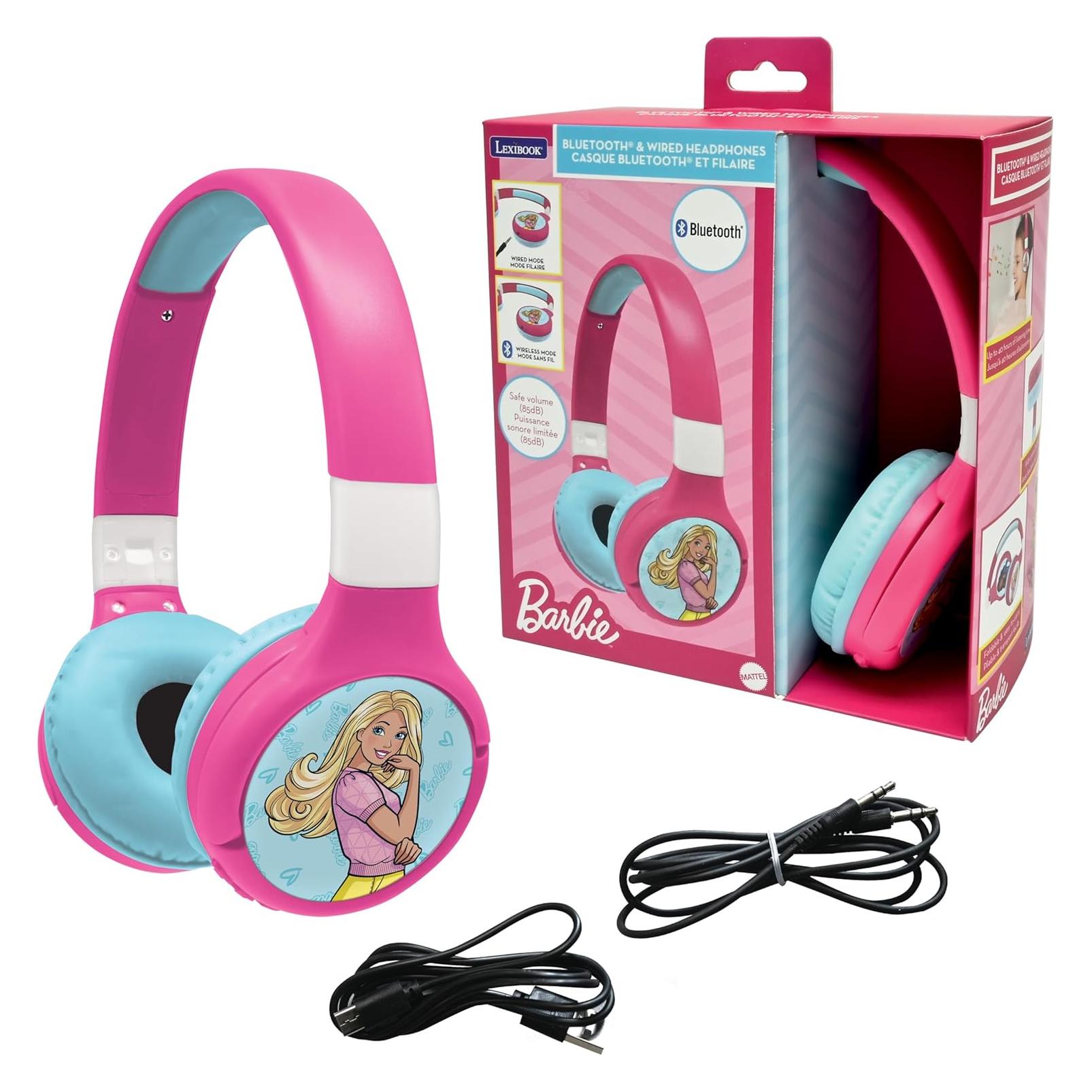 Lexibook Barbie Kopfhörer für Kinder, 2 in 1 Bluetooth und Kabelanschluss, faltbar, Lautstärkebegrenzung (HPBT010BB)