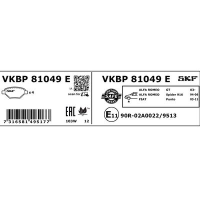SKF Bremsbelagsatz, Scheibenbremse VKBP 81049 E für ALFA ROMEO