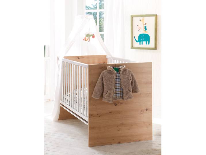 Babybett MÄUSBACHER Cindy , braun (asteiche, weiß), B:78cm H:91cm L:145cm, Holzwerkstoff, Babybetten, Babybett, mit Schlupfsprossen