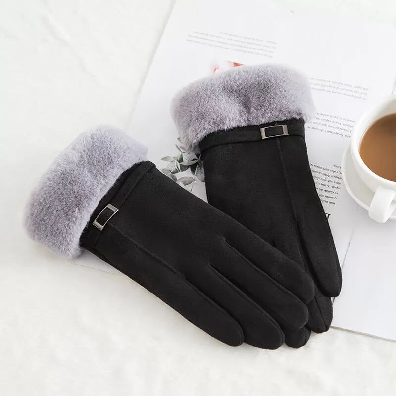 INF Damen Wildlederhandschuhe Touchscreen Winter Wärme Schwarz