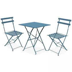 Oviala Business Gartentisch und 2 Stühle Stahl pacific blau - Oviala