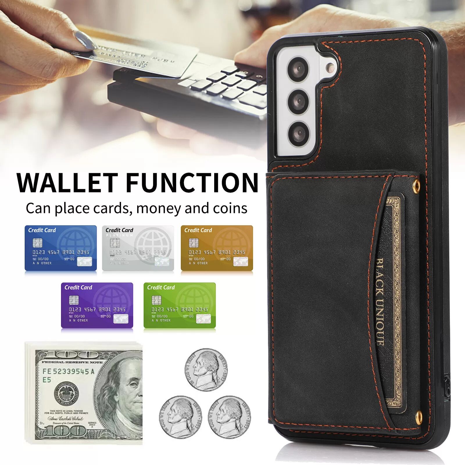 INF Étui portefeuille en cuir PU à trois volets avec porte-cartes pour Samsung Samsung Galaxy S21