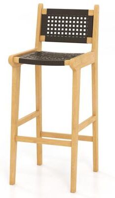 Costway 30 Inch Rattan Teak Wood Bar Stool with Backrest and Footrest