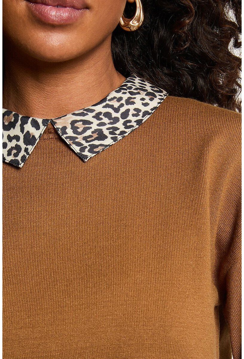 MORGAN Pull avec col chemise imprimé léopard