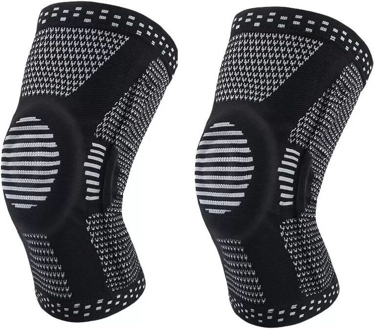 INF Schwarze Kniebandage mit Federunterstützung und Silikonpolster – Paar XL