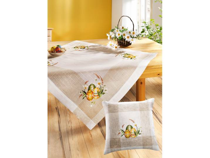 Charmante Accessoires mit buntem Ostereier- Motiv, Sekt-Bunt, Größe 300 (2 Deckchen, 35x 35 cm)