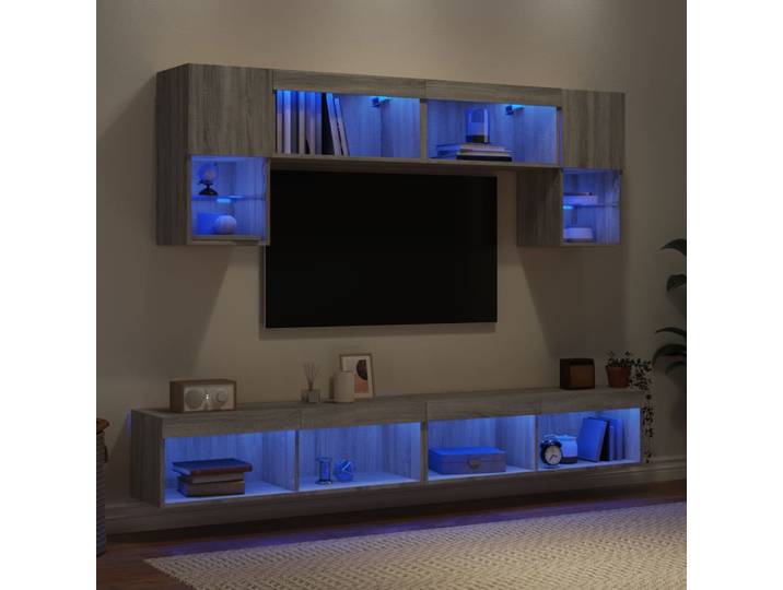 vidaXL 6-tlg. Wohnwand mit LED-Beleuchtung Grau Sonoma Holzwerkstoff