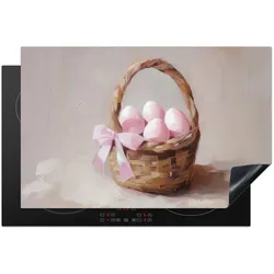 HERDABDECKPLATTE Korb - Eier - Rosa Glaskeramikkochfeldabdeckung 80x52 cm
