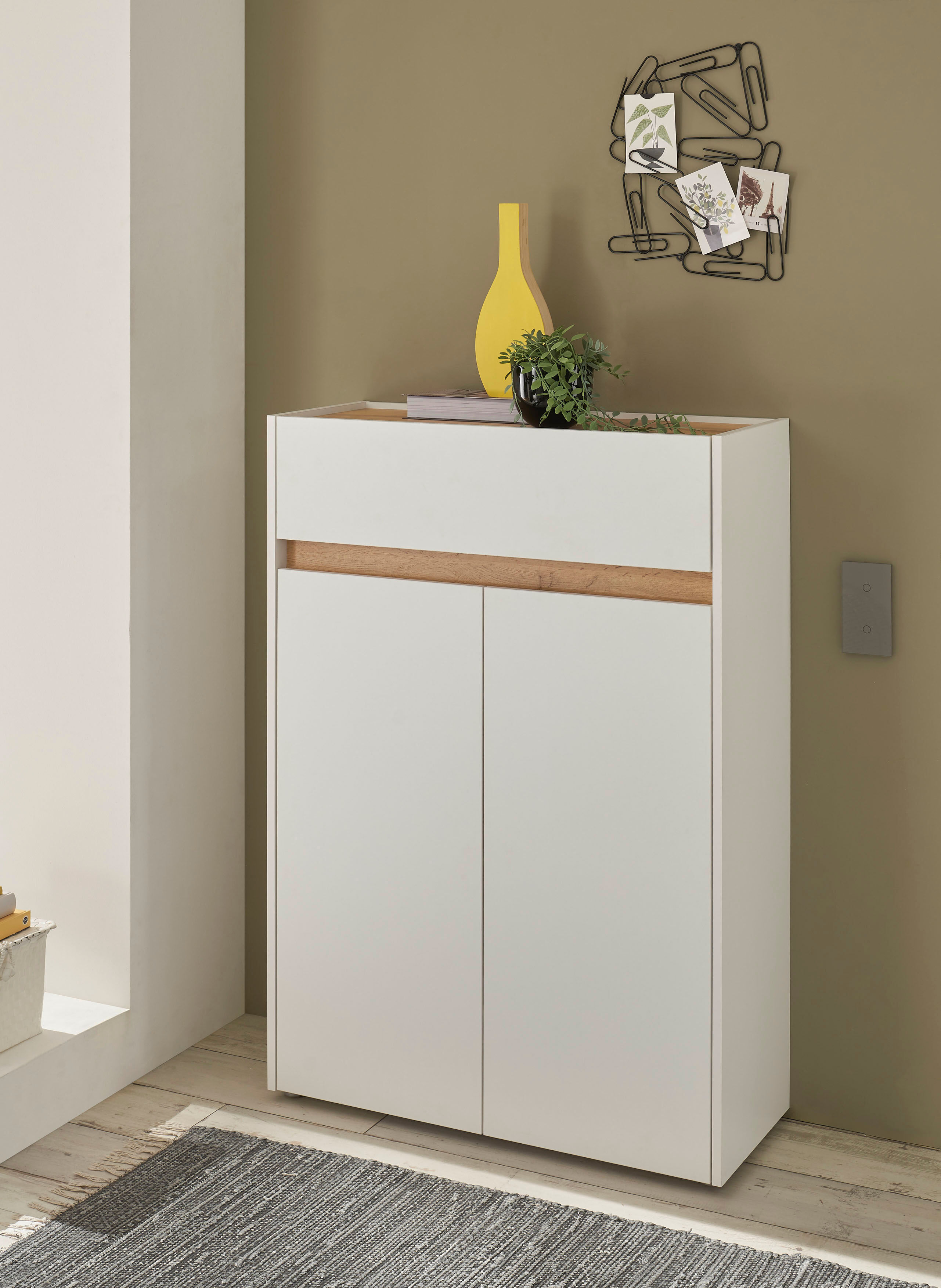 Schuhschrank HOME AFFAIRE "City/Giron, modernes Schuhregal, Schrank für 16 Schuhe, Schuhkommode", weiss (weiß), B:85cm H:122cm T:35cm, FSC-zertifizierter Holzwerkstoff, Schränke, Schuhschrank, eine Schublade und vier Schuhfächer, viel Stauraum, 93 cm brei