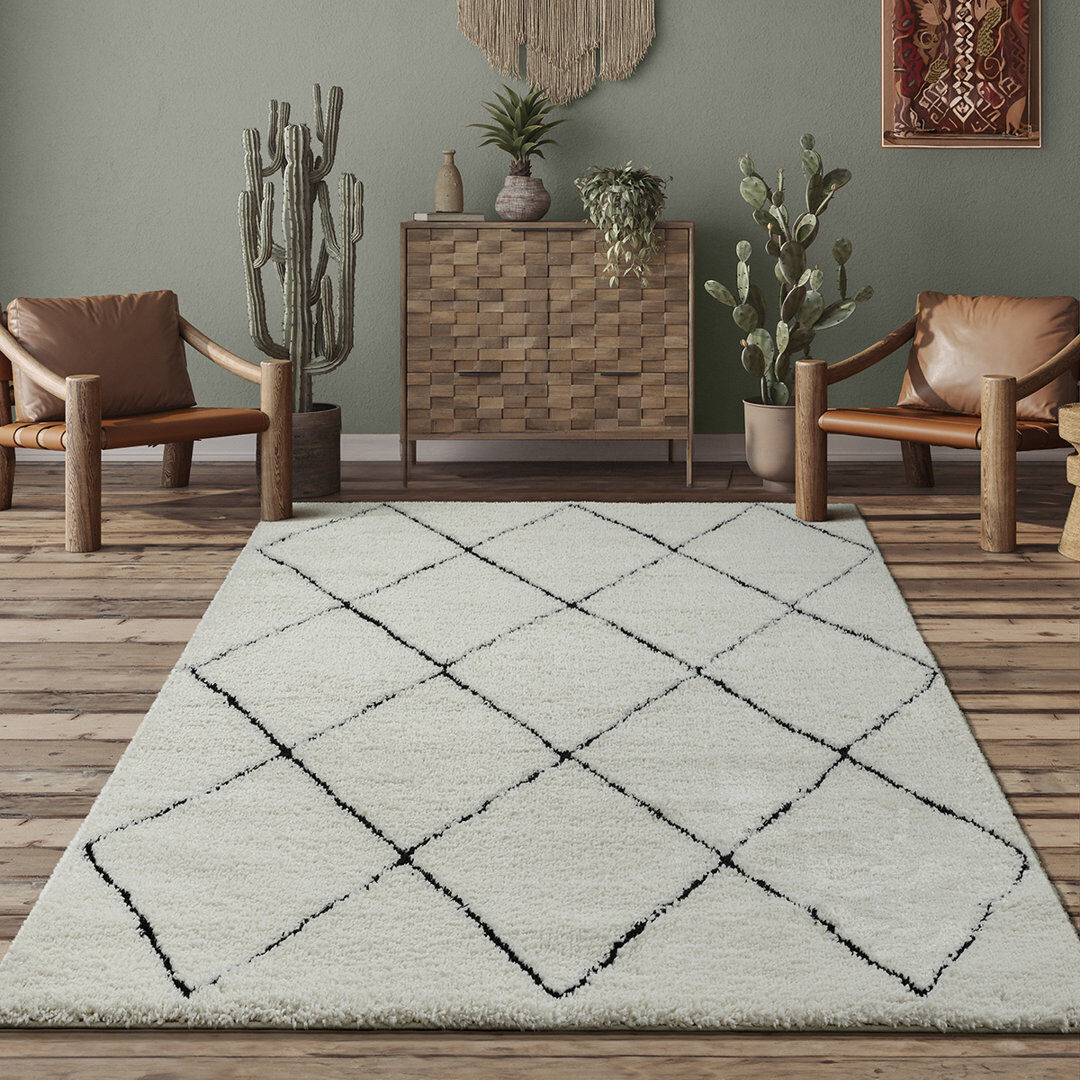 17 Stories Taneesha Geometric Area Rug White Rectangle 160 x 230 cm