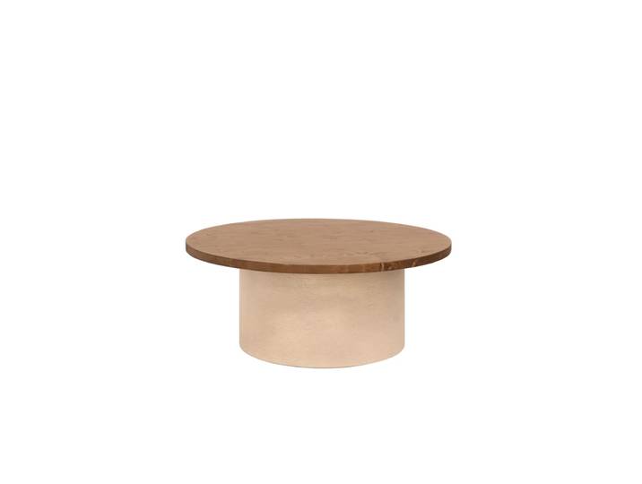 Table basse ronde en bois teinte chêne foncé en teinte terre 50x60cm
