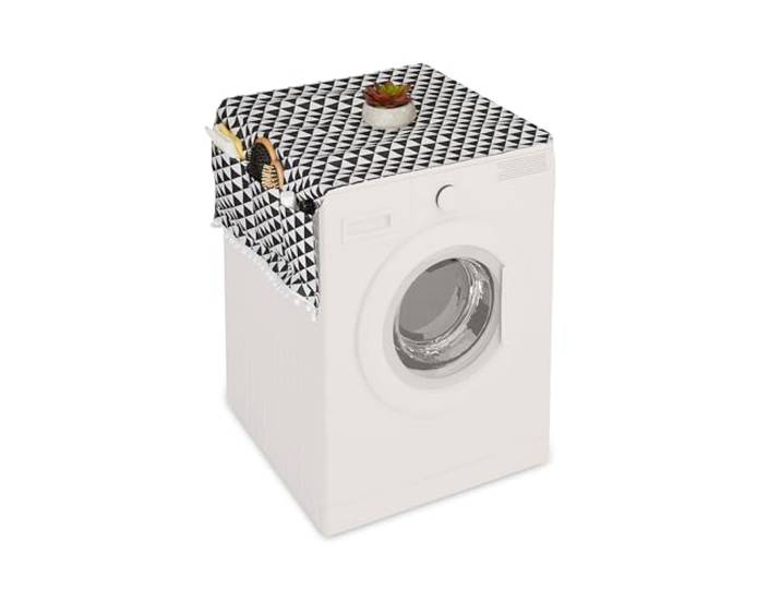 Relaxdays Protection de Machine à Laver avec Poches\, Polyester\, Housse Lave-Linge\, sèche-Linge\, frigo\, Noir - crème