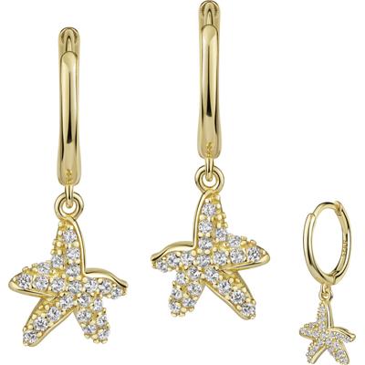 Paar Creolen FIRETTI "Schmuck Geschenk Silber 925 Ohrschmuck Ohrringe Seestern", gold (gelbgoldfarben, kristallweiß, kristallweiß), Ohrringe, Damen, Silber 925 (Sterlingsilber), Made in Germany - mit Zirkonia (synth.)