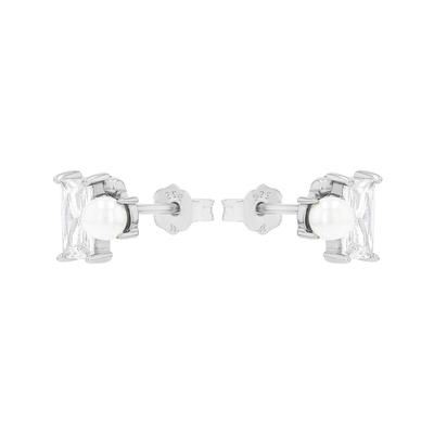 Paar Ohrstecker AMOR "Schmuck Geschenk, Perle", silber (silberfarben, weiß, weiß), Ohrringe, Damen, 3mm, Silber 925 (Sterlingsilber), mit Zirkonia (synth.) - mit Glasperle