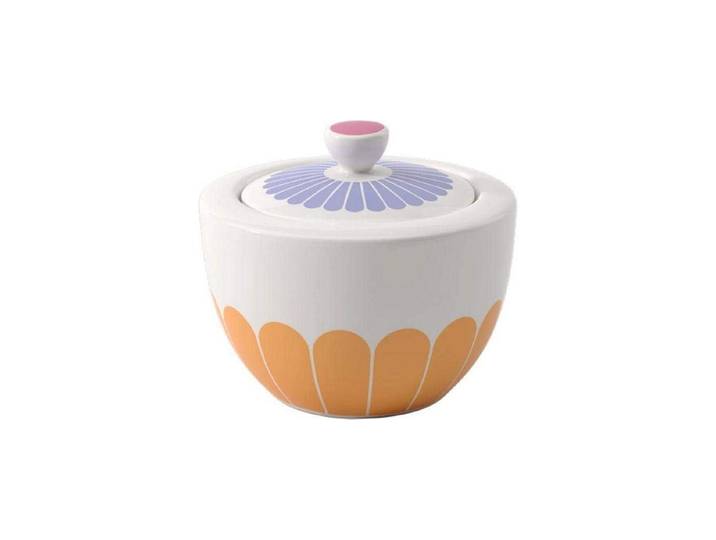 Zuckerdose VILLEROY & BOCH Fleur Couleur 270 ml , orange (bunt), B:9,9cm H:9cm L:9,9cm, Porzellan, Lebensmittelaufbewahrungsbehälter, Zuckerdose, Blumige Porzellandose für Zucker und Konfitüre