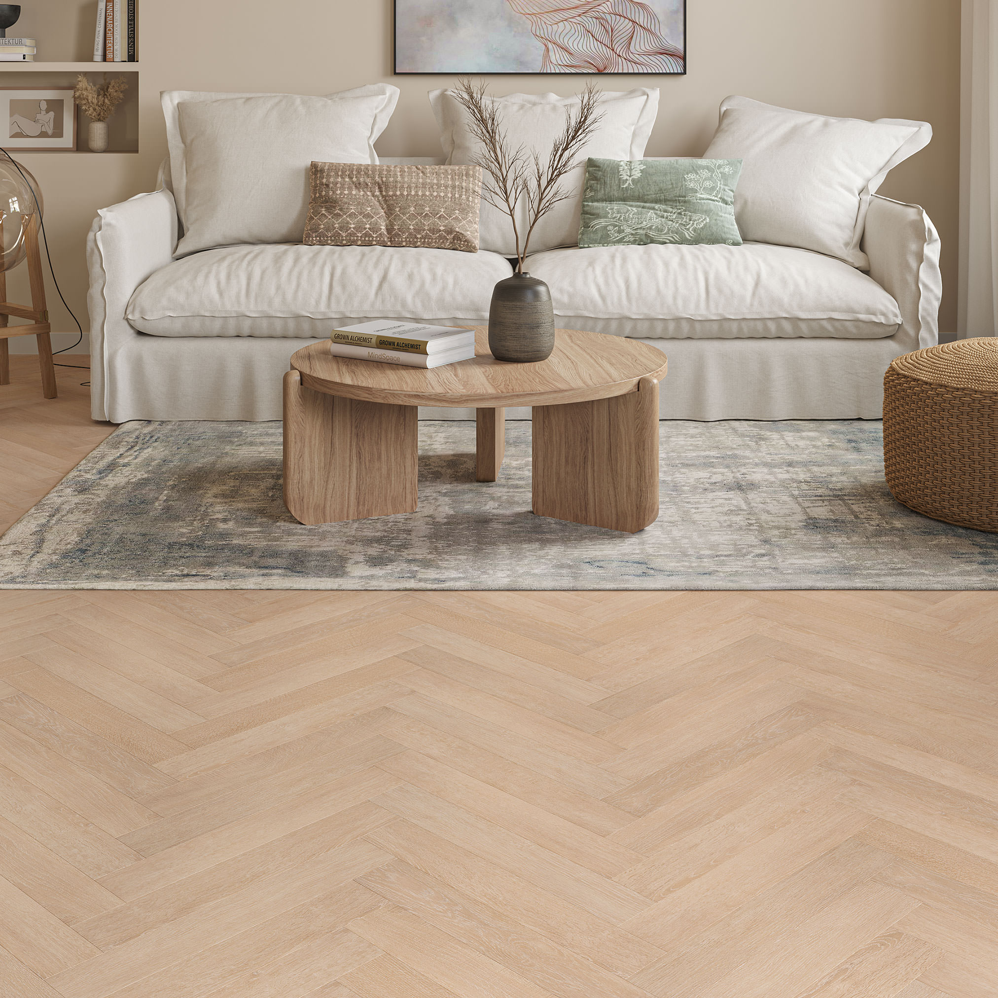 Luxury Flooring Light Herringbone 2mm Wood Effect Glue Down LVT Luxury Vinyl Flooring