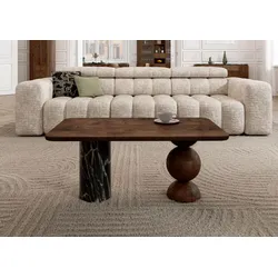 Couchtisch Mango 100x60x45 dunkelbraun lackiert / Marmor schwarz FLORENZ #205