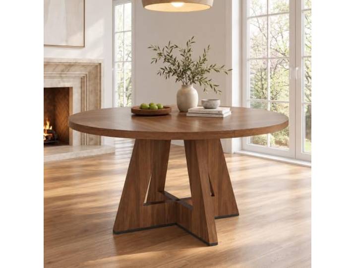 Merax Runder Esstisch 120x120 cm, für 4-6 Personen, skandinavisch-minimalistischer Stil, klassisches Design, ohne Stuhl, Dunkle Holzfarbe