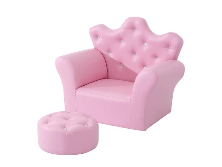 Homcom Kindersofa mit Ottomane Kindersessel Softsofa mit Kristallknöpfen Hocker Rosa, Holz, 405x49x58 cm, Babymöbel & Kindermöbel, Babyzimmer, Kindersessel & Kindertische