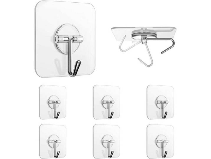 Klebehaken 6-teiliges Set transparent, Transparent, Kunststoff, 2x6.2x6.2 cm, Badaccessoires, Haken