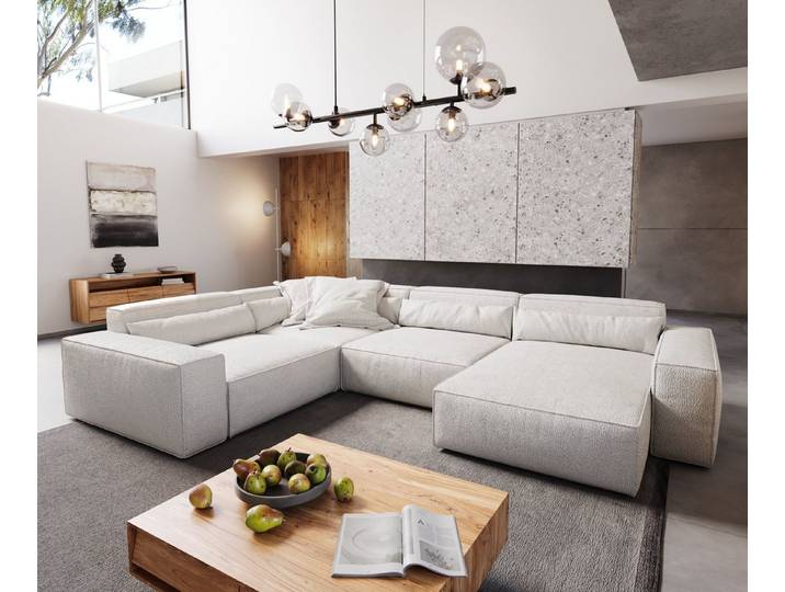 DELIFE Wohnlandschaft Sirpio, XL Bouclé Creme-Weiß 360x260 cm Recamiere variabel