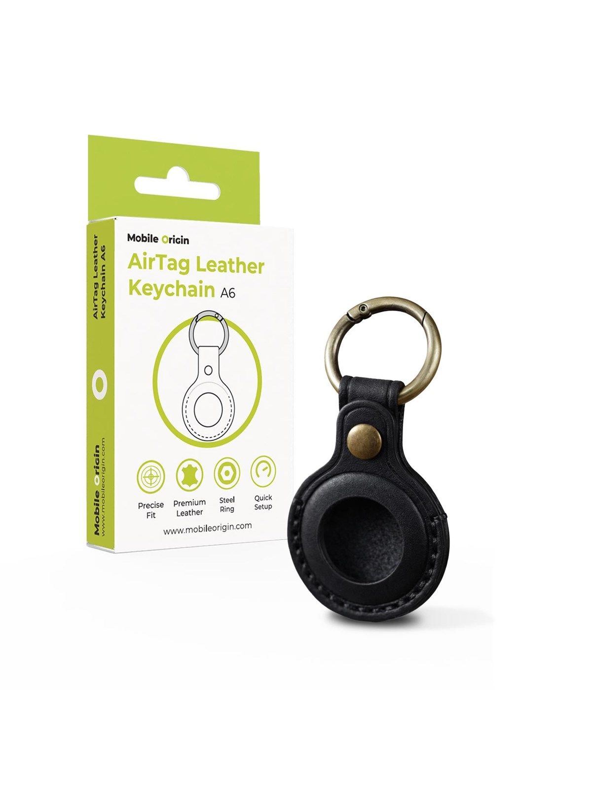 Mobile Origin AirTag Leather Keychain A6 black