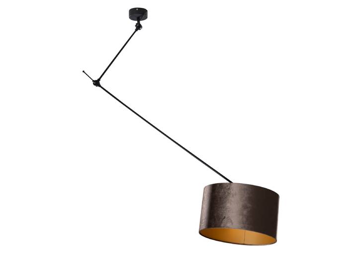Suspension noire avec abat-jour en velours marron 35cm - Blitz