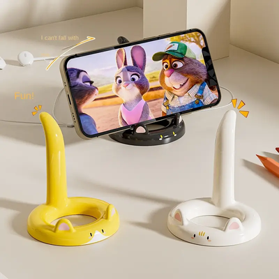 Youfap Market Adjustable Cartoon Cat Phone Stand, Cute Desktop Holder For Videos, Calls, Fits Most Smartphones black