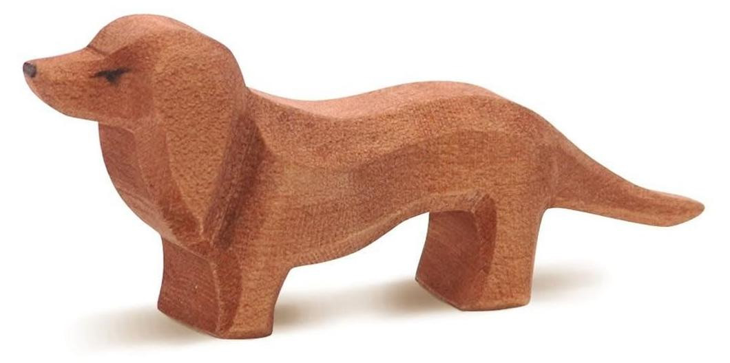 Merkloos Houten Speelfiguur Teckel Hond, Bruin