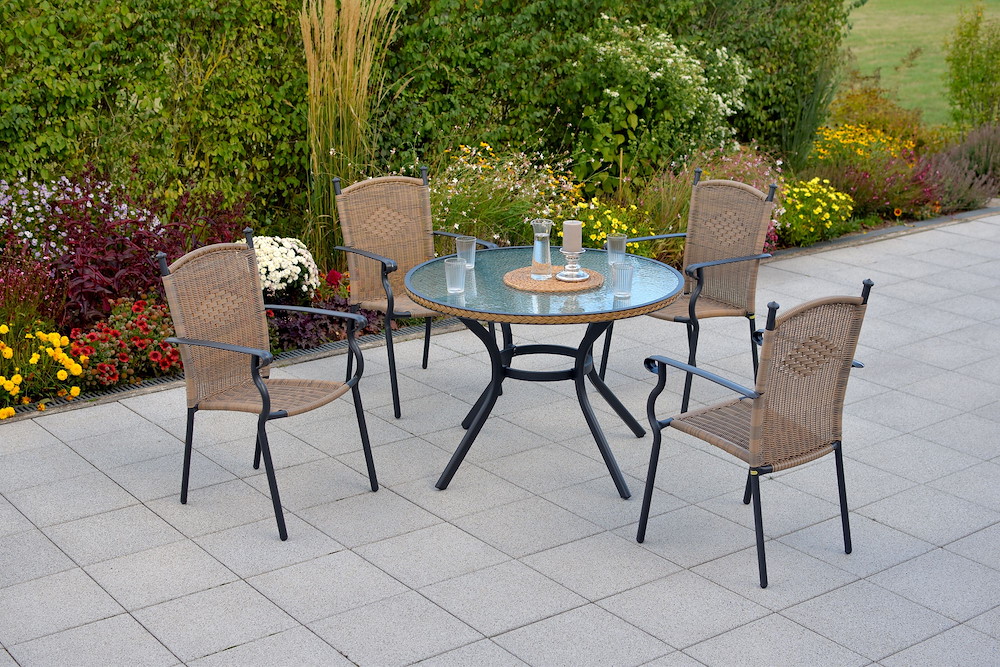 MERXXHANDELS Roma Set 5tlg Natur 4 Sessel Tisch Ø 100cm Alu/Kunststoff 16946472
