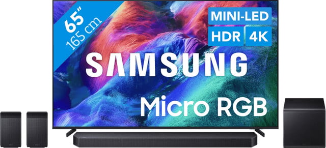 Samsung Micro RGB 65 inch R95H (2026) met Samsung HW-Q930H (2026) LED TV en Soundbar set