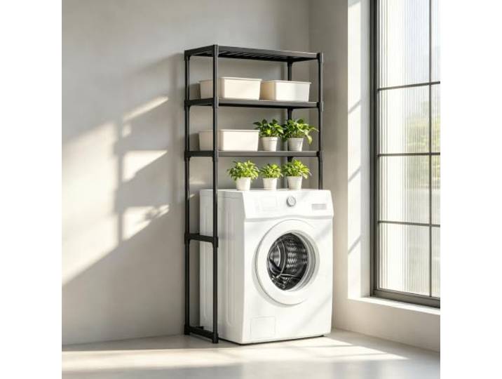 kumamart 3 Etagen Waschmaschinenregal, Überbau Regal für Waschmaschine Bad Langlebiges 3-Etagen-Regal für Handtücher, Körbe und Haushaltsbedarf in Bad und Waschküche.(Black)