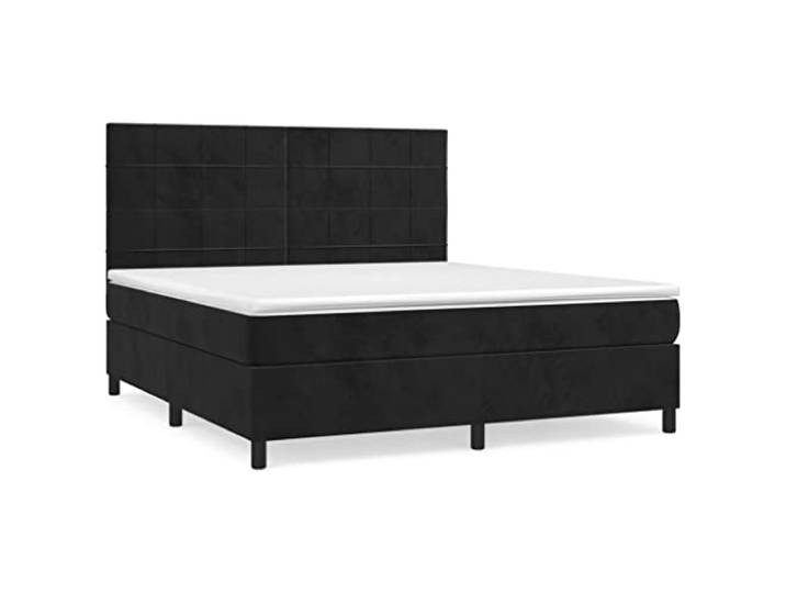 PUGYNBK Boxspringbett aus schwarzem Samt, 180 x 200 cm Verstellbares Kopfteil, Taschenfederkernmatratze, mittelharte Unterstützung, Hautfreundlicher Schutz
