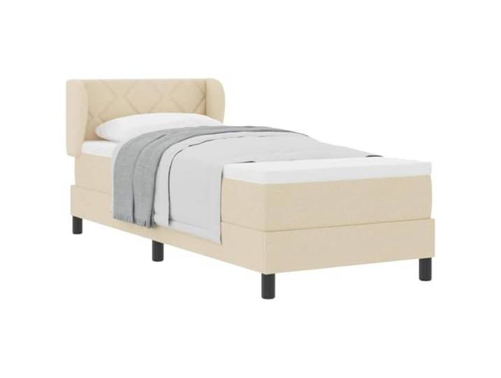 PUGYNBK Boxspringbett, 80 x 200 cm, cremefarben, mit Kopfteil Taschenfederkernmatratze, Struktur aus massivem Kiefernholz, schwarze Beine, mittlere Festigkeit