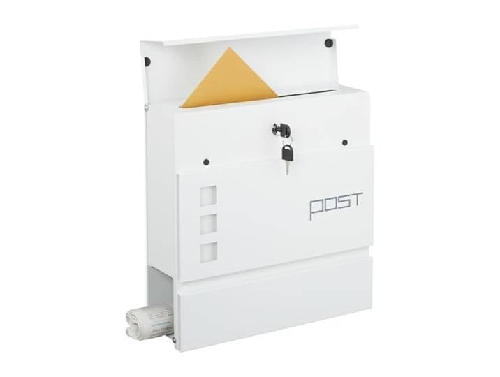 Relaxdays Boite aux Lettres\, Porte-journaux\, Fer poudré\, Jolie Inscription\, HxLxP : 37x37x12 cm\, Blanche