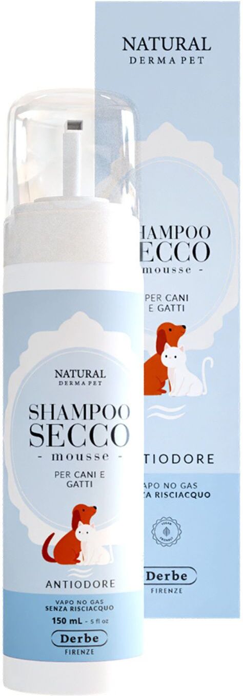 Derbe Natural Derma Pet by Shampoo Secco per Cani e Gatti Mousse Antiodore 150 ml Natural Derma Pet