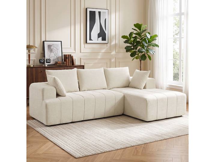 HOMCOM Canapé d’Angle 3 Places 256cm Méridienne Lit Chenille Beige
