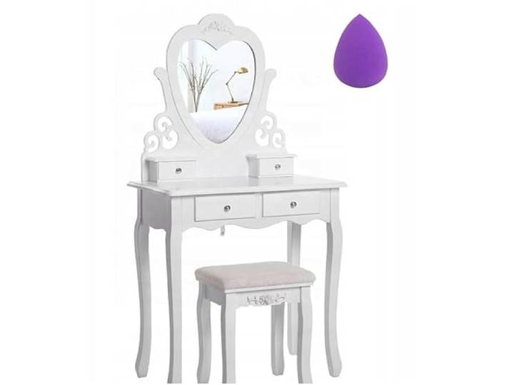 BDW TL03 Schminktisch - mit Spiegel, Schubladen und Hocker - Kleiner Tisch - für Schlafzimmer, Jugendzimmer - Make Up Tisch - Frisiertisch - Kosmetiktisch - Vintage Stil - Weiß