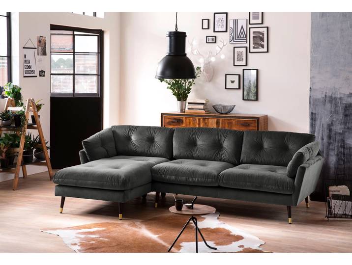 Ecksofa, Anthrazit, 270x155 cm, Microvelours, Recamiere Links, Modern