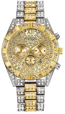 Youfap Market Original CURDDEN Brand Luxury Watches For Men Fashion, Golden Date Vintage Quartz Watch, Alloy Band Hip Hop Style silver Gold Gold