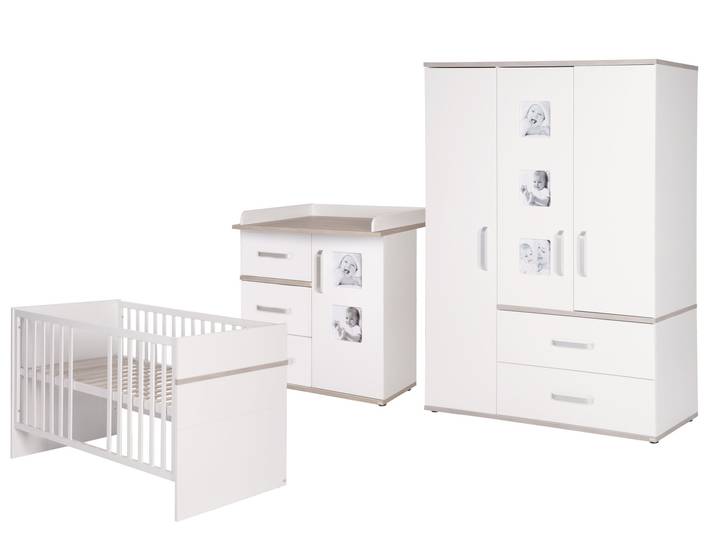 Kindermöbelset 'Moritz', 3-teilig, mit Kinderbett 70 x 140 cm, Wickelkommode & Schrank, weiß