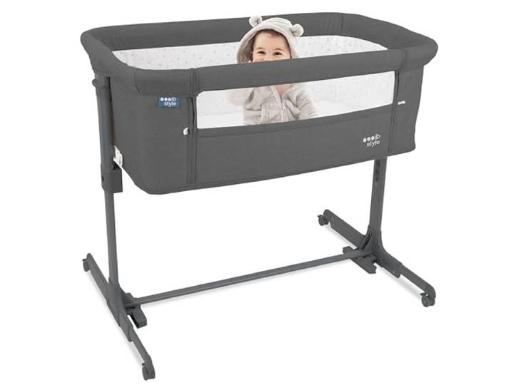 ib style Aluna 3in1 Beistellbett, Babybett, Zustellbett, weiche Matratze, 5-Fach Höhenverstellbar, Reisebett mit Tasche, Kinderbett mit Rollen, Wiege, für Zuhause und Unterwegs - Dunkel Grau