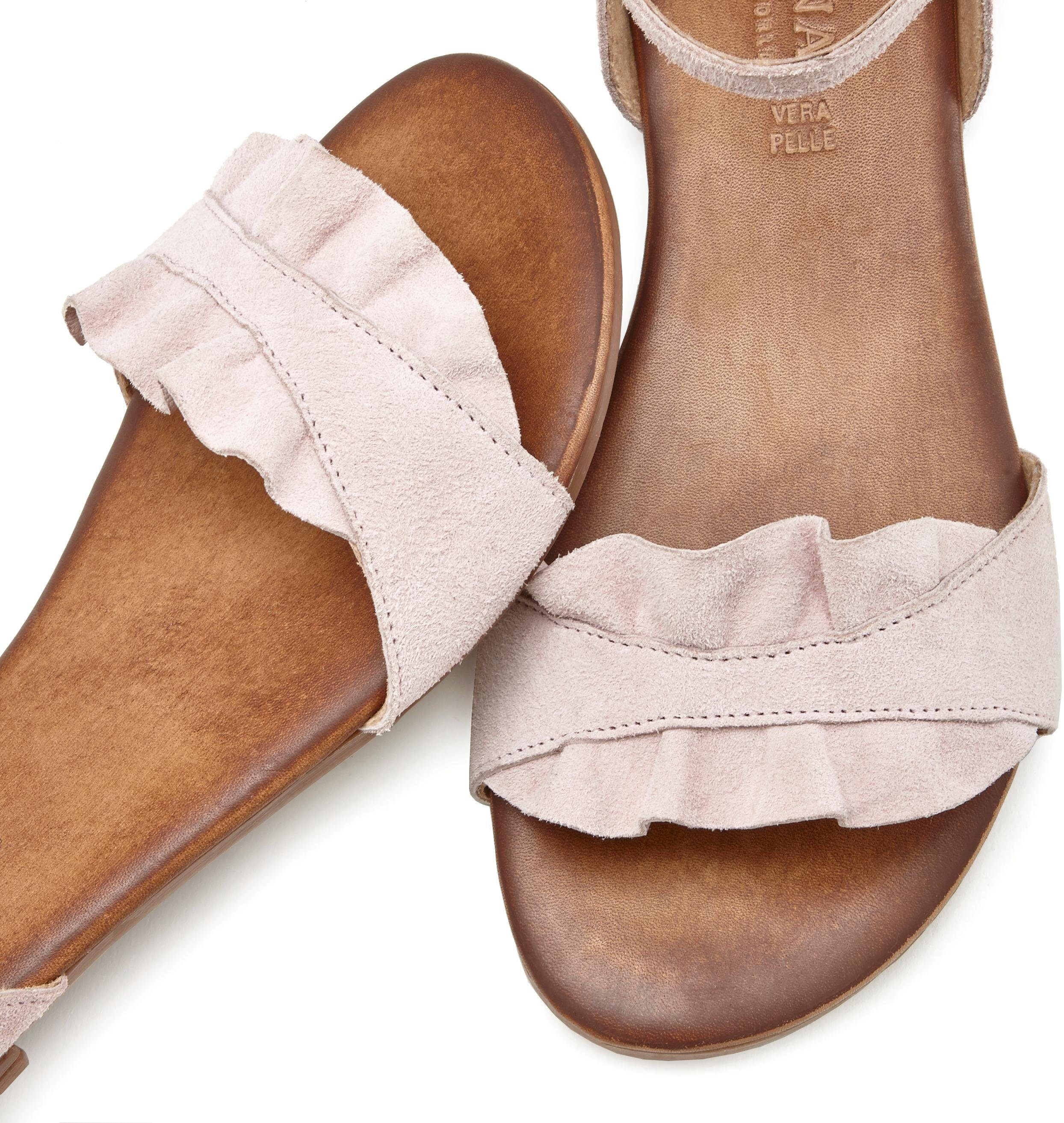 Sandale LASCANA "offener Schuh", Damen, Gr. 36, Schweinsleder, rosa (rosé), Obermaterial: 100% Ziegenleder. Decksohle: 100% Rindsleder. Futter: 100% Schweinsleder. Laufsohle: 100% Synthetik, unifarben, Schuhe Sandale, Sandalette, Sommerschuh aus hochwerti